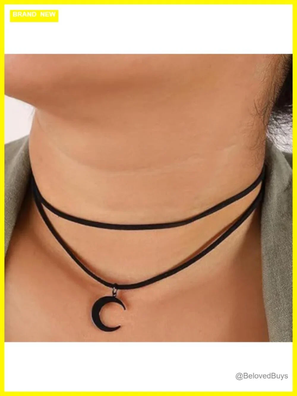 Gothic Moon Choker Faux Suede Leather Layered Necklace Punk Jewelry